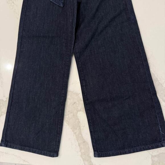 Oat New York NWT HighRise Wide Leg Crop TieFront Denim Jeans Womens 24 Dark Blue - Picture 2 of 9